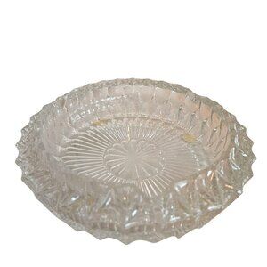 Vintage Heavy Crystal Cut Glass Ashtray Diamond Point  Round 6 1/2" EUC